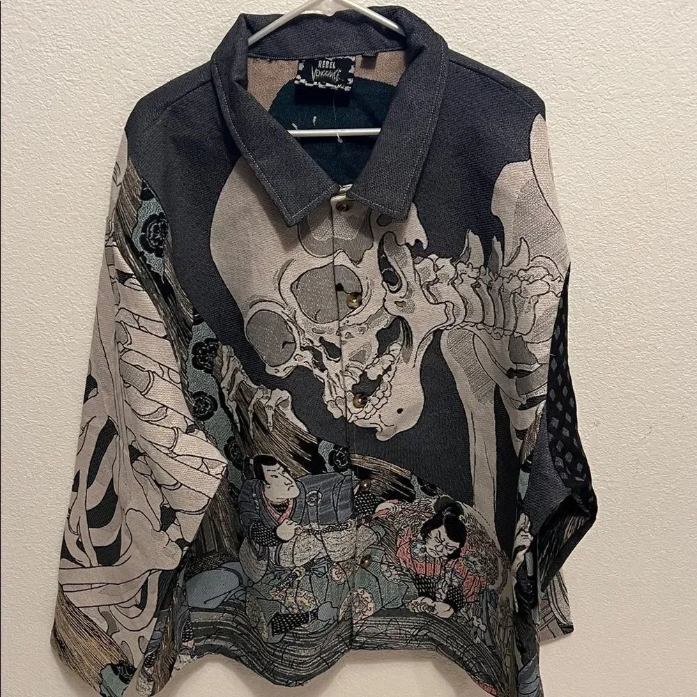 Rebel Vengeance Black and Cream Graphic Samurai Warrior Jacket